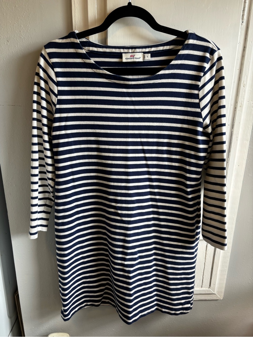 Vineyard Vines Navy and White Striped Long-Sleeve Dress